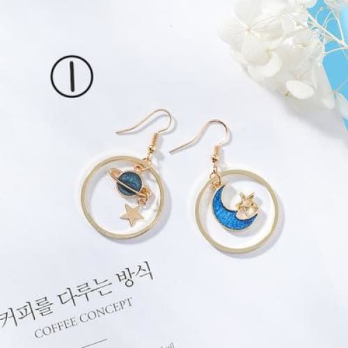 Asymmetric Round Planet Earrings - earrings