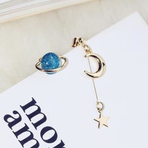 Asymmetric Round Planet Earrings - earrings