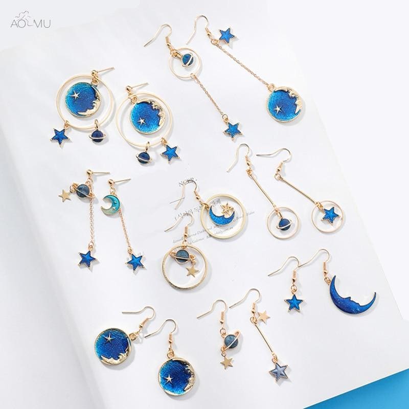 Asymmetric Round Planet Earrings - earrings