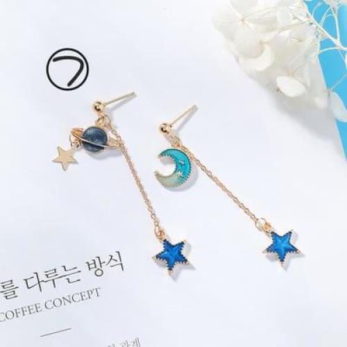 Asymmetric Round Planet Earrings - earrings