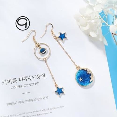 Asymmetric Round Planet Earrings - earrings