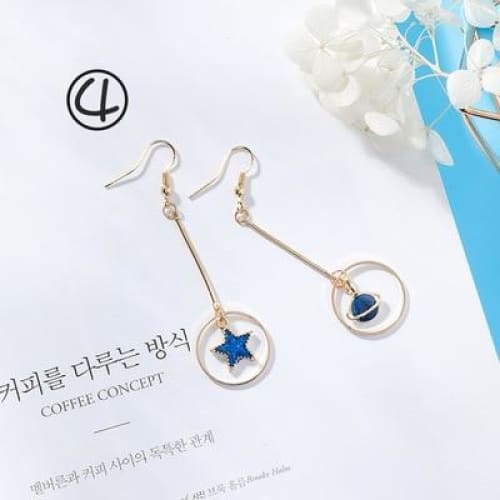 Asymmetric Round Planet Earrings - earrings