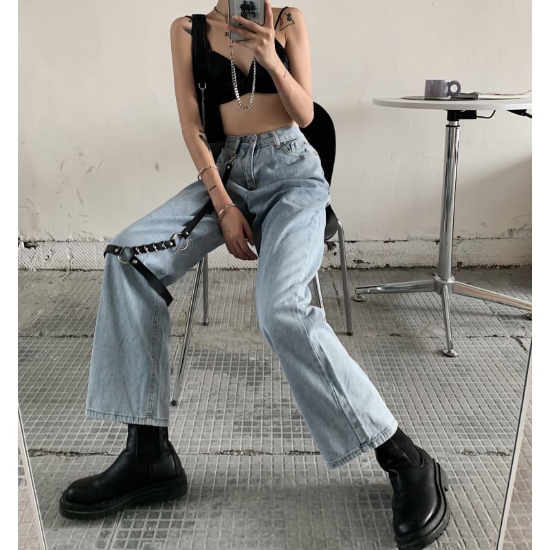 Baggy High Waist Streetwear Harajuk Denim Trousers (Black 