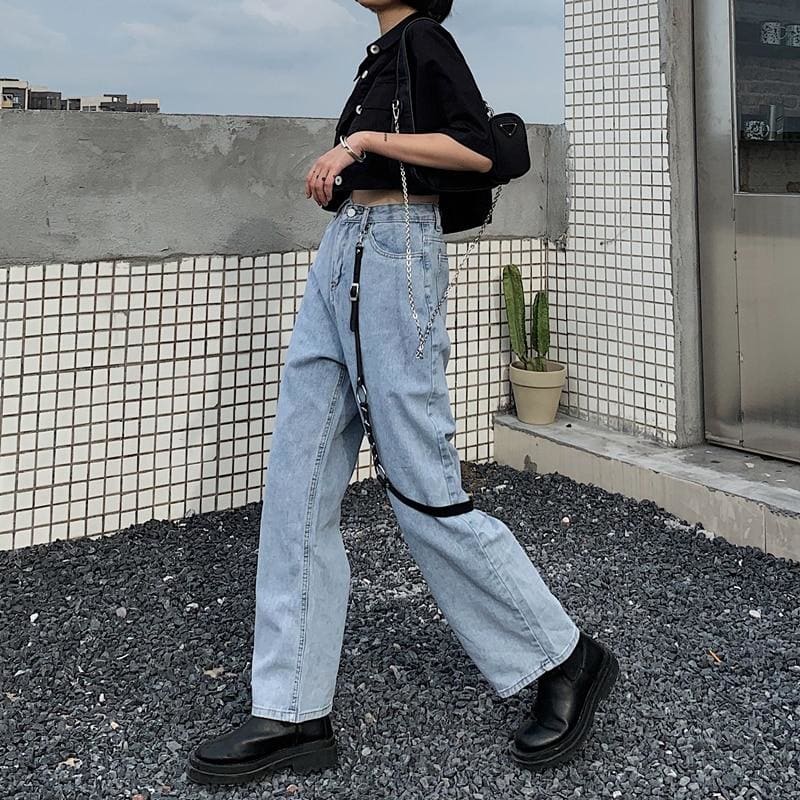 Baggy High Waist Streetwear Harajuk Denim Trousers (Black 