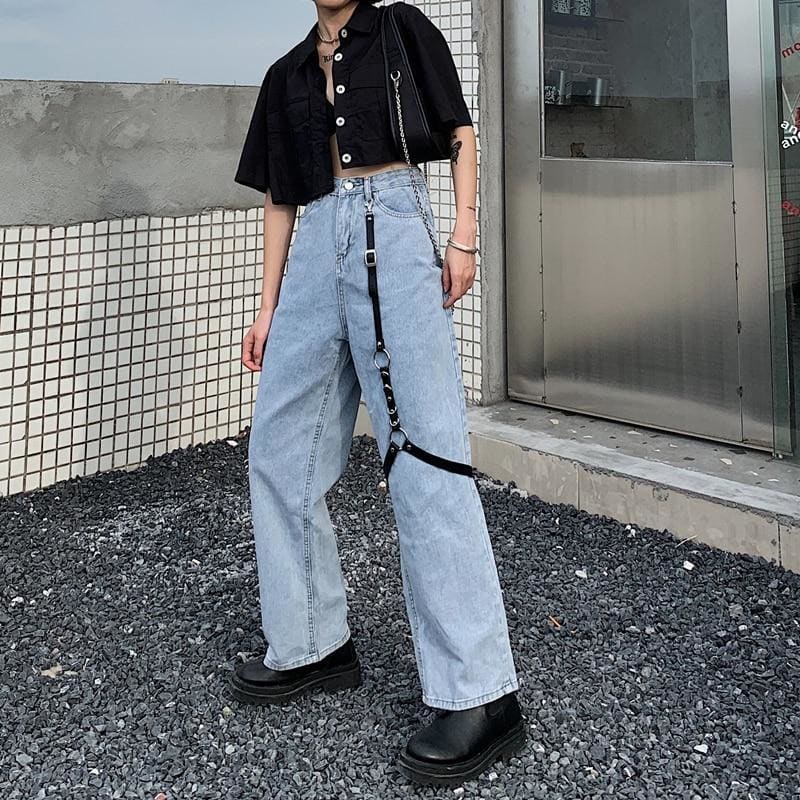 Baggy High Waist Streetwear Harajuk Denim Trousers (Black 