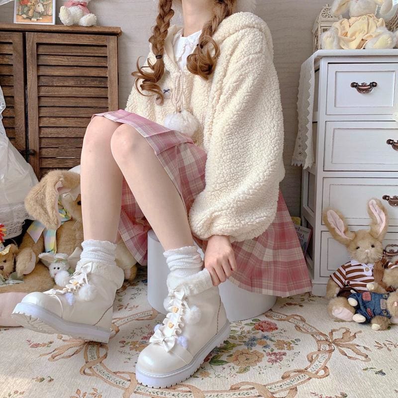 Bear Bow Fuzzy Ball Lolita Snow Boots MK15496 - KawaiiMoriStore