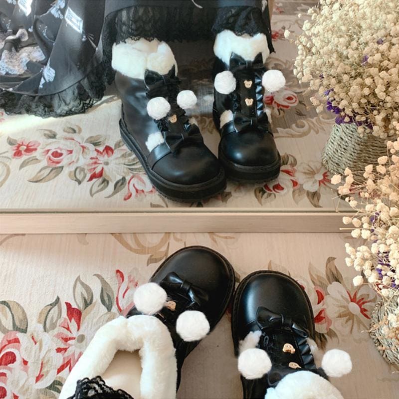 Bear Bow Fuzzy Ball Lolita Snow Boots MK15496 - KawaiiMoriStore