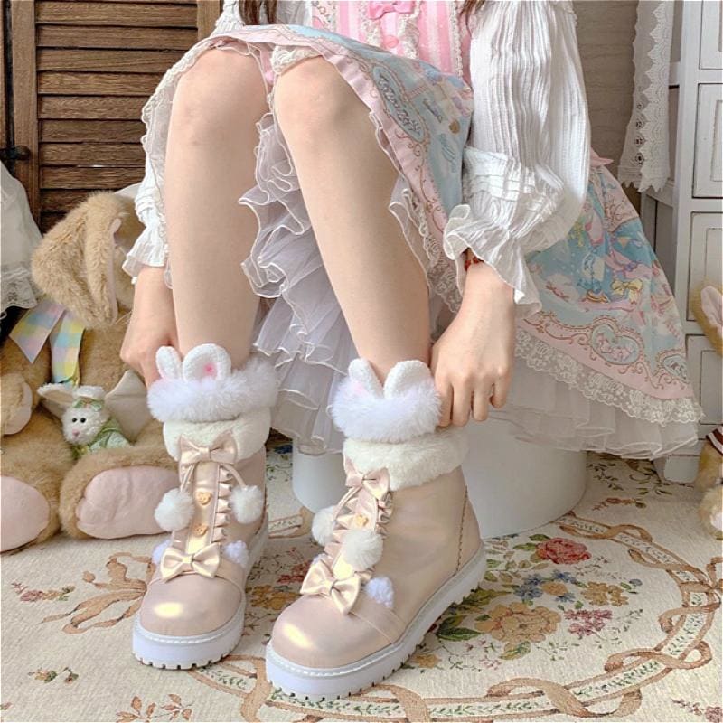 Bear Bow Fuzzy Ball Lolita Snow Boots MK15496 - KawaiiMoriStore