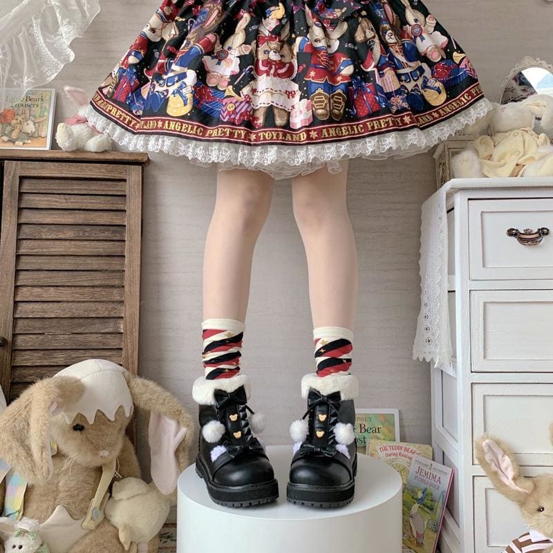 Bear Bow Fuzzy Ball Lolita Snow Boots MK15496 - KawaiiMoriStore