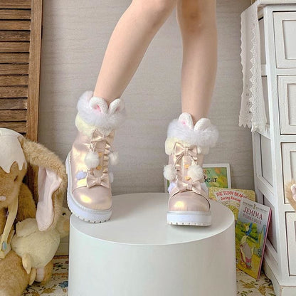 Bear Bow Fuzzy Ball Lolita Snow Boots MK15496 - KawaiiMoriStore