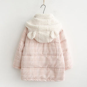 Bear Ears Pink Cute Cotton Coat MK15688 - KawaiiMoriStore