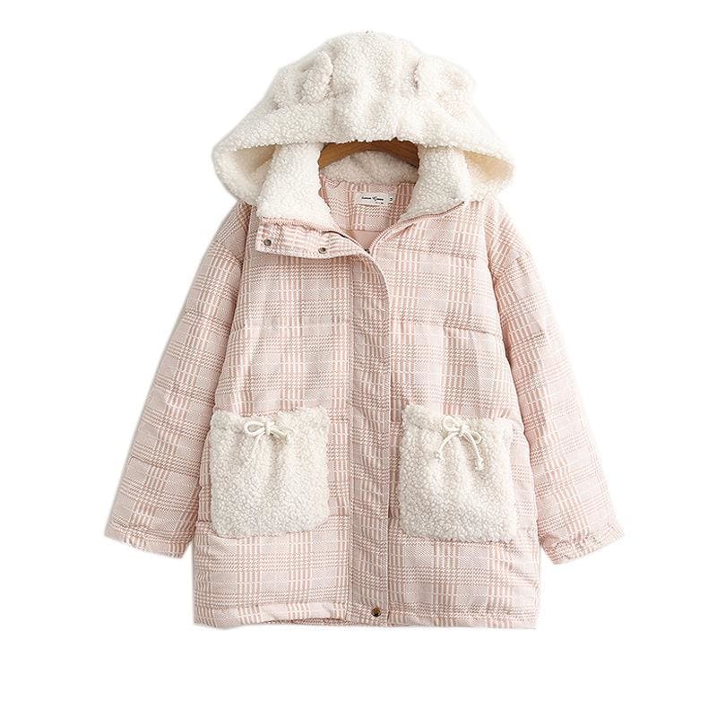 Bear Ears Pink Cute Cotton Coat MK15688 - KawaiiMoriStore