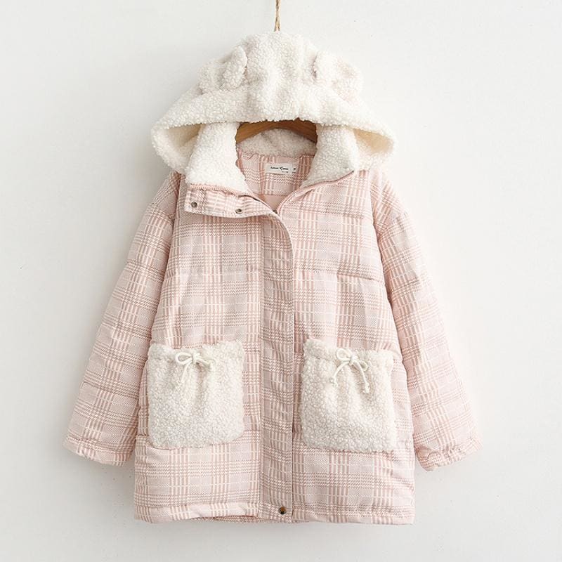 Bear Ears Pink Cute Cotton Coat MK15688 - KawaiiMoriStore