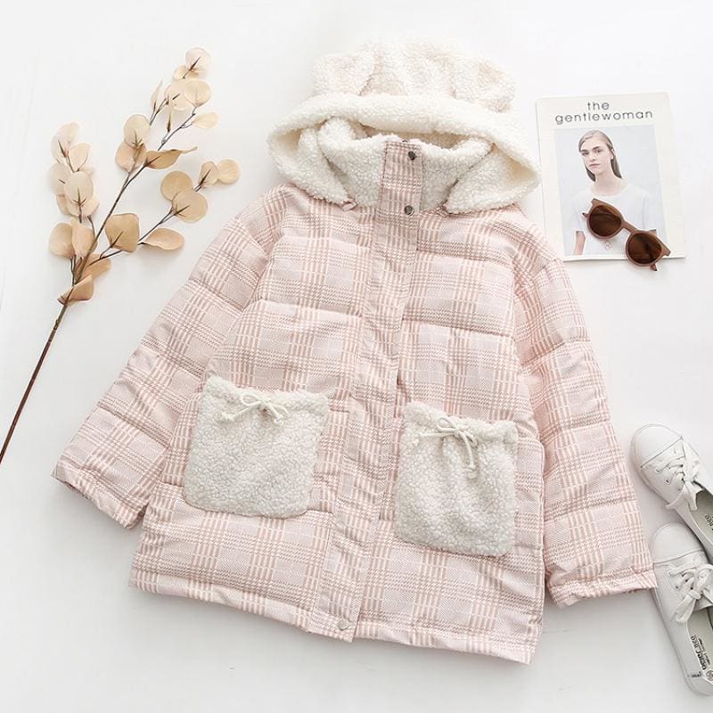 Bear Ears Pink Cute Cotton Coat MK15688 - KawaiiMoriStore