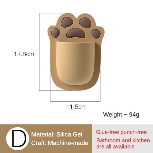 Bear/Cat Paw Silicone Bathroom Storage Rack - Brown Bear Paw