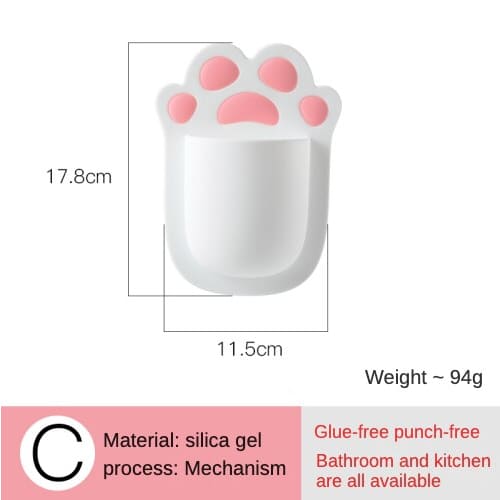 Bear/Cat Paw Silicone Bathroom Storage Rack - White Cat Paw