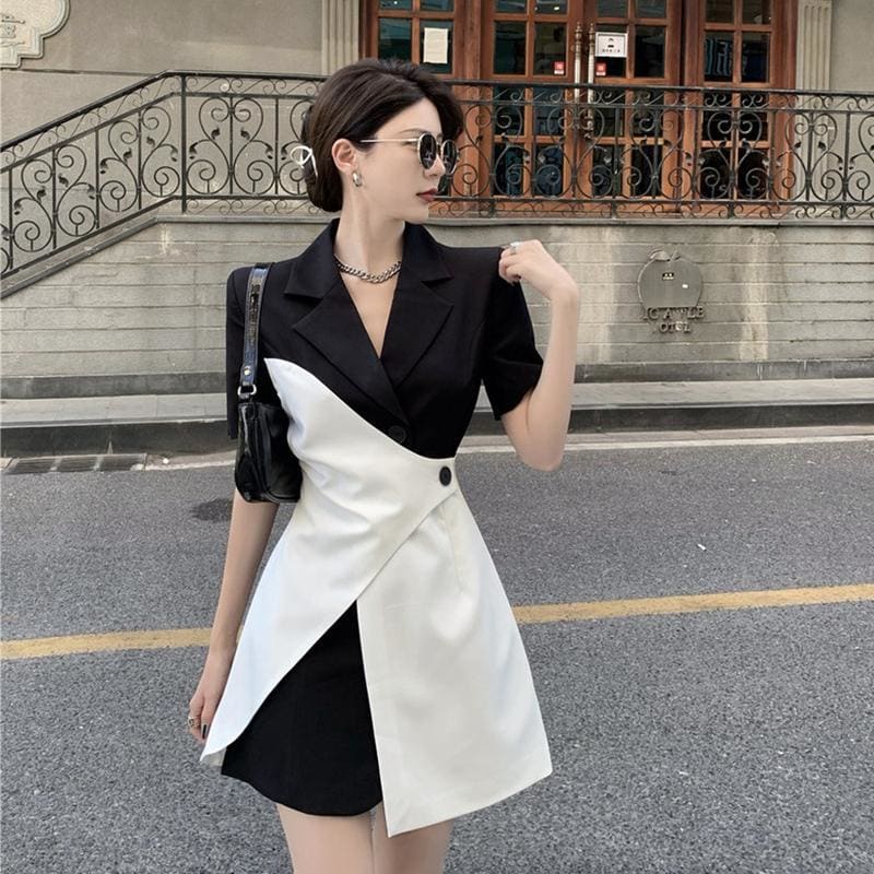 Black And White Patchwork Irregular Mini Dress