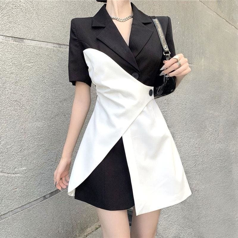 Black And White Patchwork Irregular Mini Dress