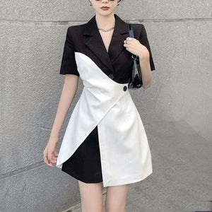 Black And White Patchwork Irregular Mini Dress