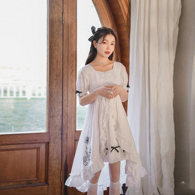 Black and White Sweet Ruffles Long Kawaii Dress MK16098 KawaiiMoriStore Black and White Sweet Ruffles Long Kawaii Dress MK16098 KawaiiMoriStore