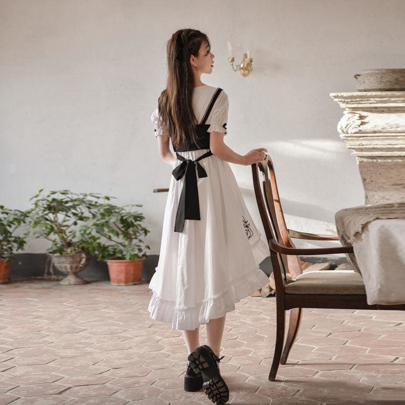 Black and White Sweet Ruffles Long Kawaii Dress MK16098 KawaiiMoriStore Black and White Sweet Ruffles Long Kawaii Dress MK16098 KawaiiMoriStore