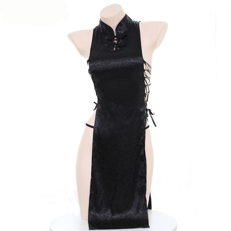 Black Bandage Hollow Out Cheongsam Pajamas MK119 - KawaiiMoriStore