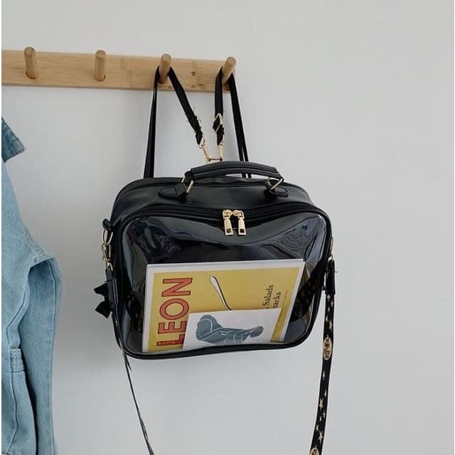 Black Cute Transparent Pocket Bagpack MK0758 - KawaiiMoriStore