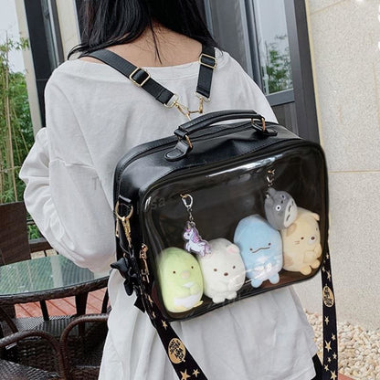 Black Cute Transparent Pocket Bagpack MK0758 - KawaiiMoriStore