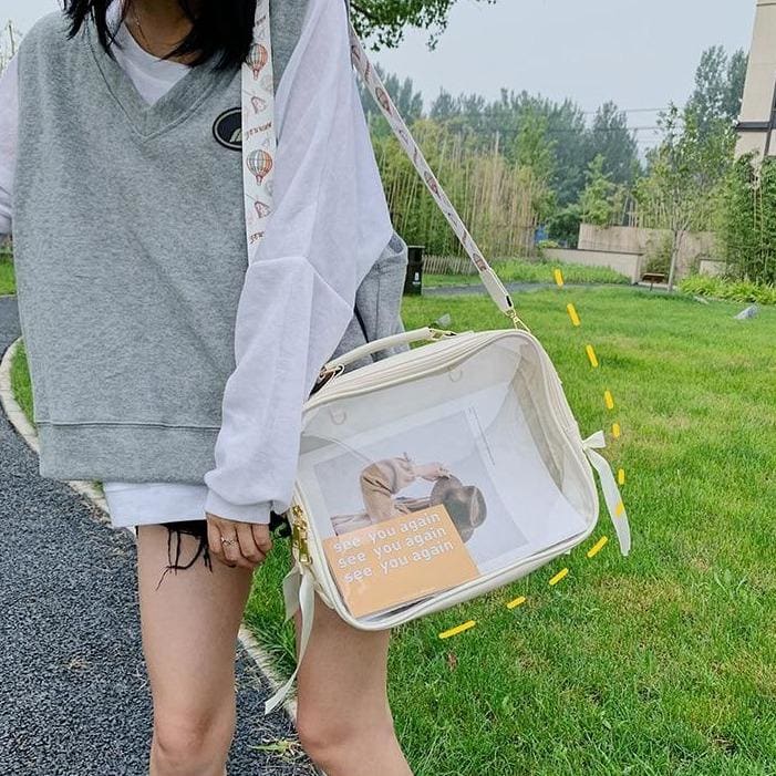 Black Cute Transparent Pocket Bagpack MK0758 - KawaiiMoriStore