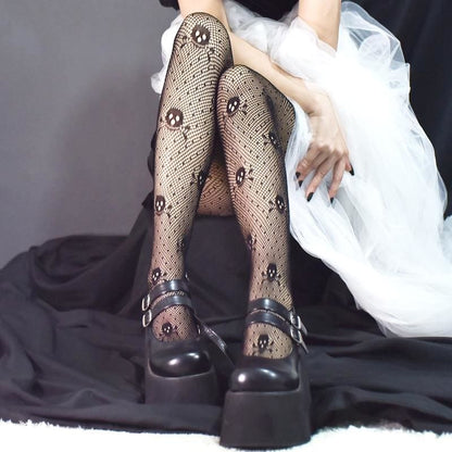 Black Gothic Lolita Mesh Stocking MK0590 - KawaiiMoriStore