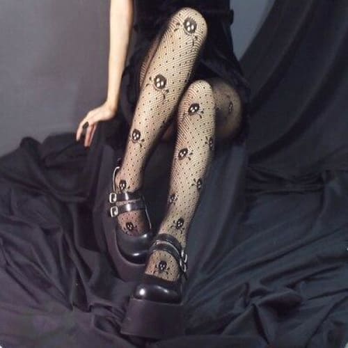 Black Gothic Lolita Mesh Stocking MK100 - KawaiiMoriStore