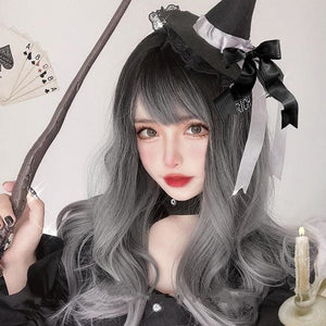 Black Gray Gradient Cute Girl  Large Wavy Curl Wig MK15630 - KawaiiMoriStore