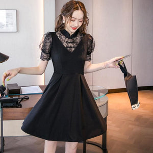 Black Lace Splice Mini Dress