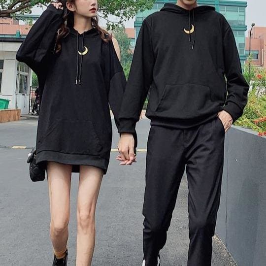 Black Loose Moon Couple Hoodie Jumper MK15048 - KawaiiMoriStore