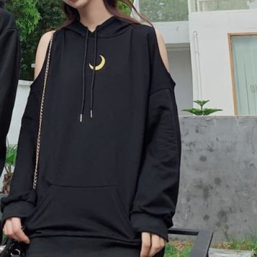 Black Loose Moon Couple Hoodie Jumper MK15048 - KawaiiMoriStore