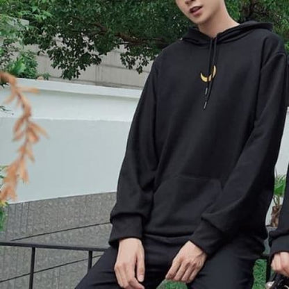 Black Loose Moon Couple Hoodie Jumper MK15048 - KawaiiMoriStore