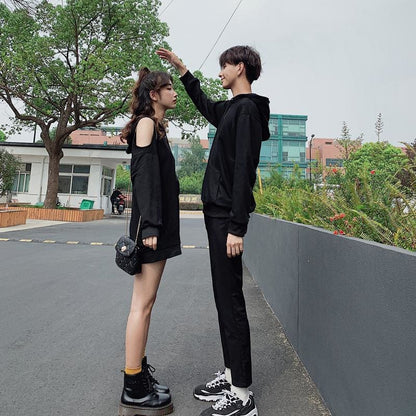 Black Loose Moon Couple Hoodie Jumper MK15048 - KawaiiMoriStore