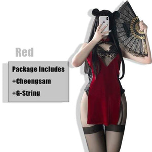 Black New Lace Satin Strap Deep V Nightgown MM0557 - KawaiiMoriStore