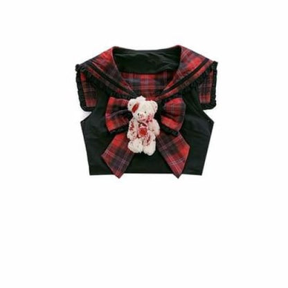 Black Pink Plaid Pleated Skirt Sweet Lolita Cake Mini Skirts Suit MK193 - KawaiiMoriStore