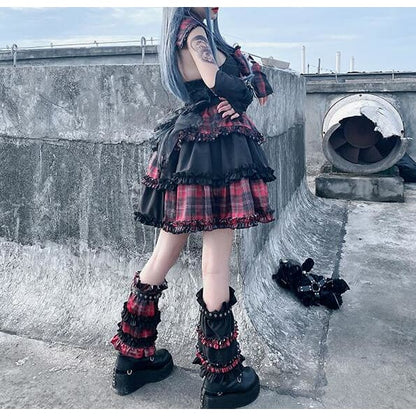 Black Pink Plaid Pleated Skirt Sweet Lolita Cake Mini Skirts Suit MK193 - KawaiiMoriStore