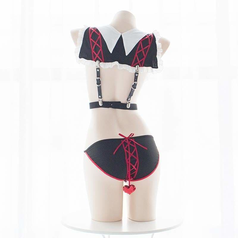 Black Sweet Heart Bow Maid Lingerie Set MK14578 - Lingerie