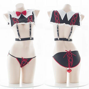 Black Sweet Heart Bow Maid Lingerie Set MK14578 - Lingerie