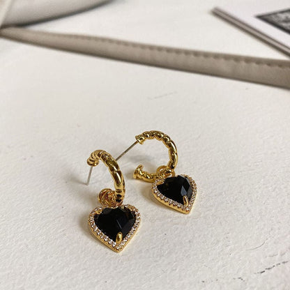 Black Sweet Heart Crystal Earrings - As Photo - earrings