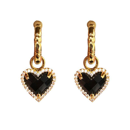 Black Sweet Heart Crystal Earrings - As Photo - earrings