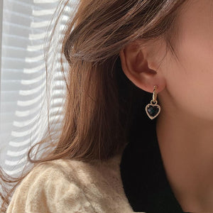 Black Sweet Heart Crystal Earrings - As Photo - earrings