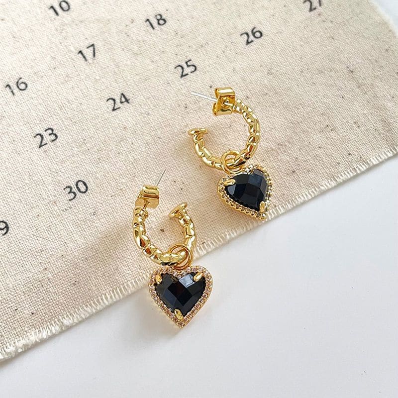 Black Sweet Heart Crystal Earrings - As Photo - earrings