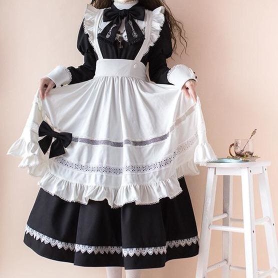Black White Alice Housekeeper Lolita Bow Tie Vintage Dress ...