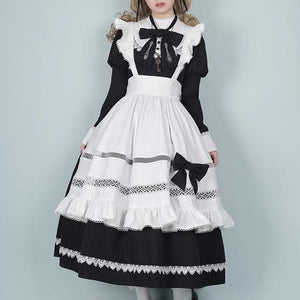 Black White Alice Housekeeper Lolita Bow Tie Vintage Dress MK15929 - KawaiiMoriStore