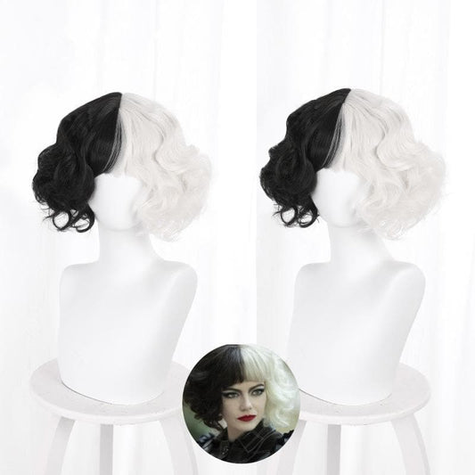 Black White Cruella de Vil Style Fashion eGirl Wig MK16262 -