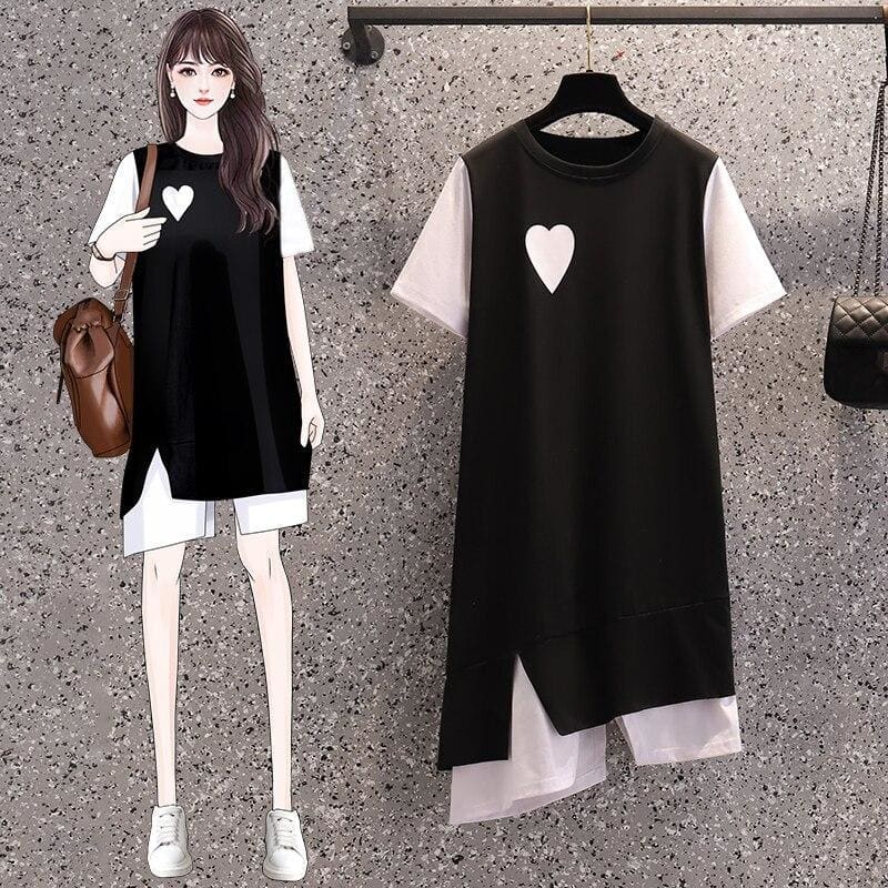 Black White Irregular Love Heart Cute Casual Dress MK16057 - KawaiiMoriStore